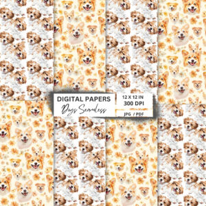 cute puppy faces digital paper pack,dog faces patterns