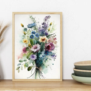floral serenity: wildflowers and roses in watercolor wall art