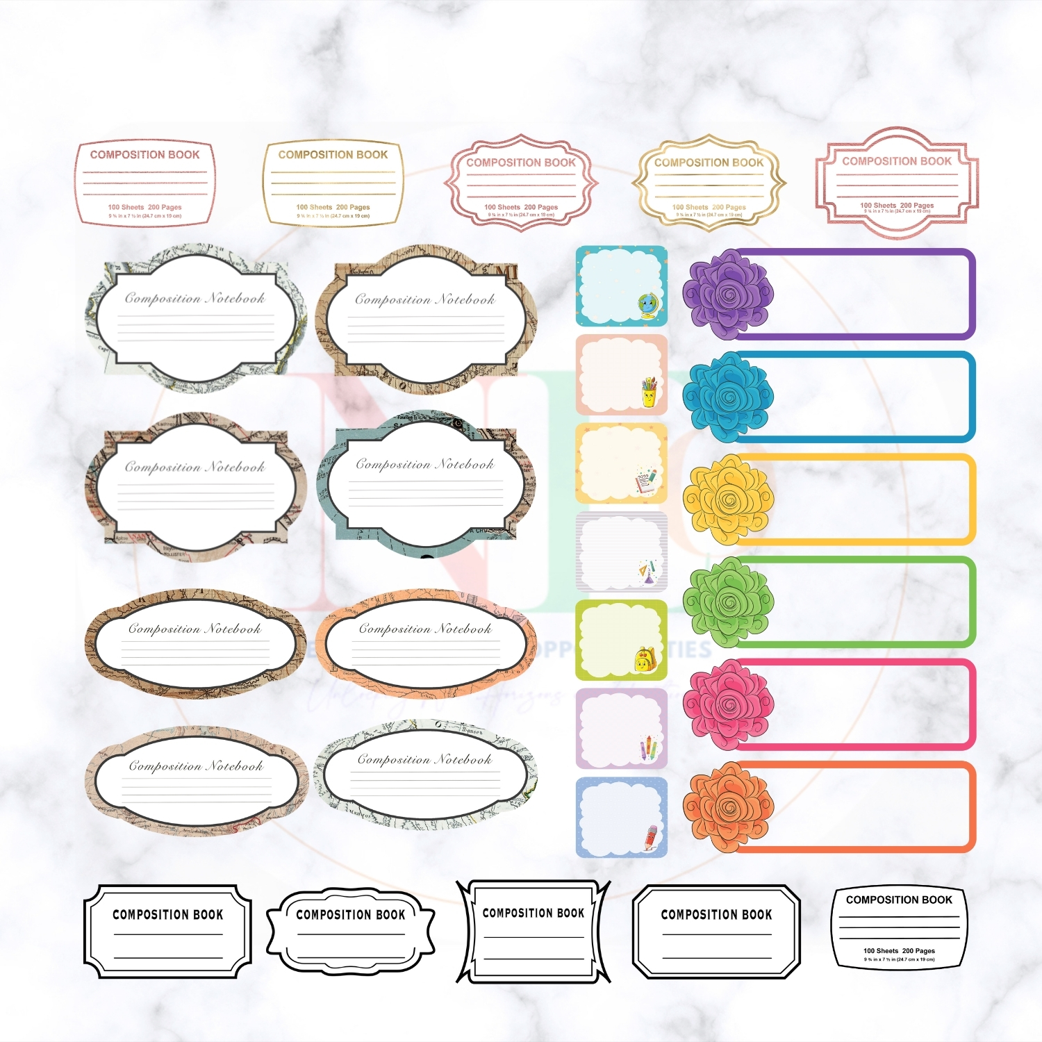 notebook label bundle: vintage & modern designs for composition books notebook label bundle: vintage & modern designs for composition books