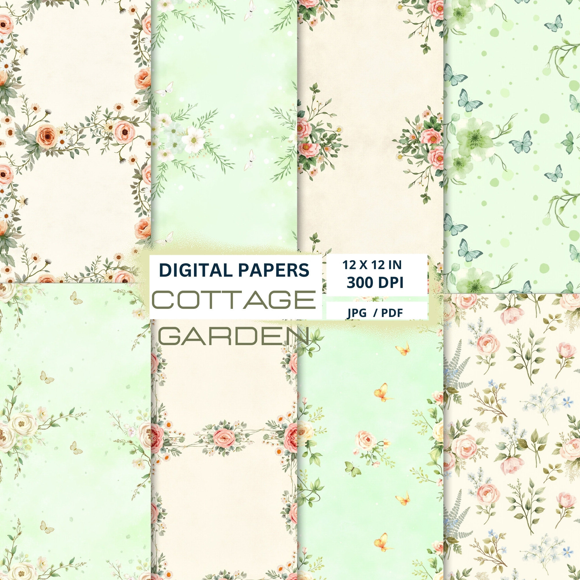 soft cottage garden digital paper pack ,seamless botanical patterns soft cottage garden digital paper pack ,seamless botanical patterns