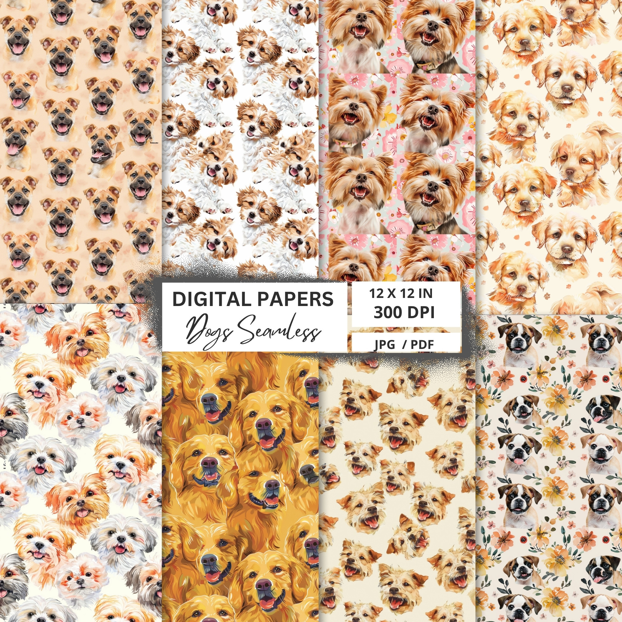 cute puppy faces digital paper pack,dog faces patterns cute puppy faces digital paper pack,dog faces patterns