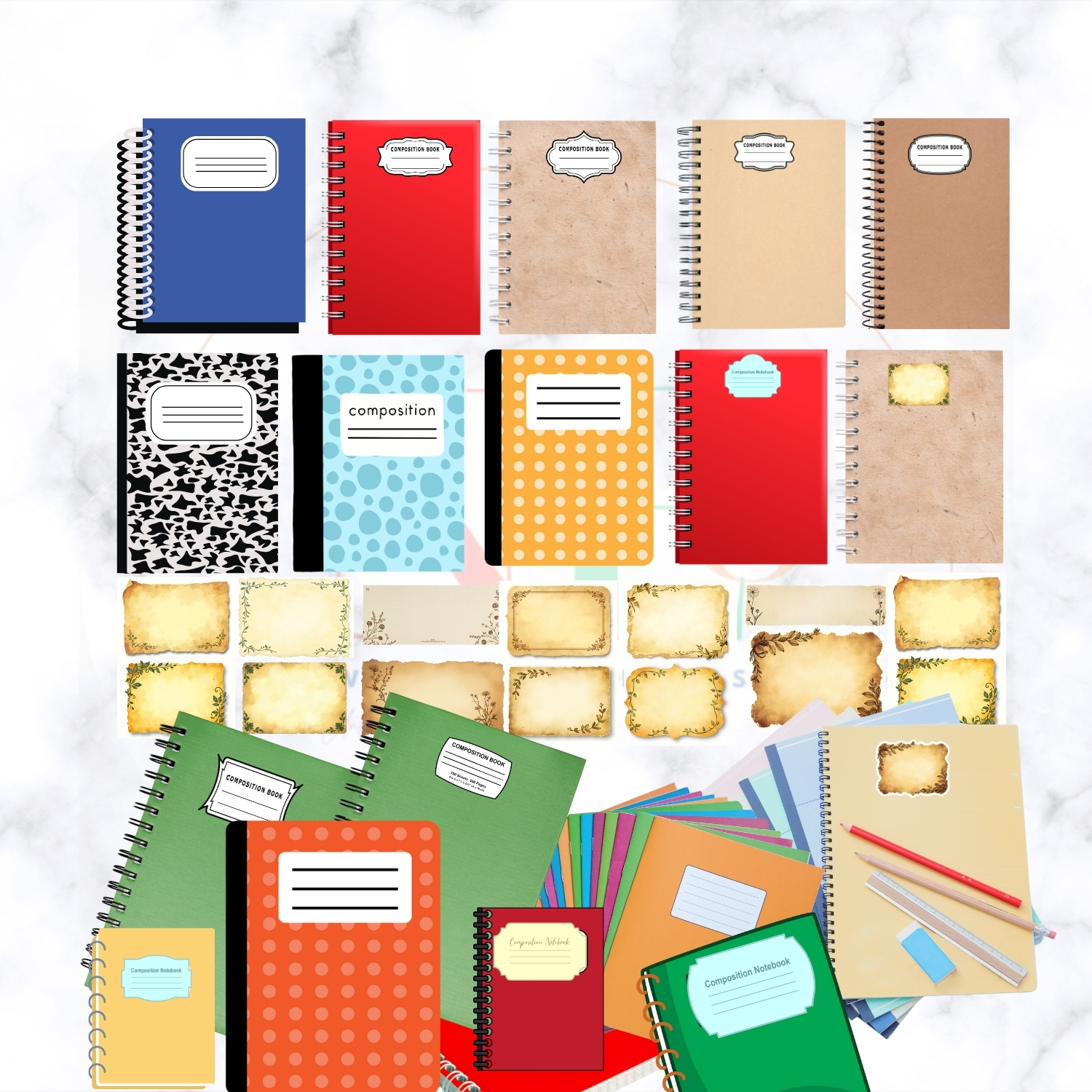 notebook label bundle: vintage & modern designs for composition books notebook label bundle: vintage & modern designs for composition books
