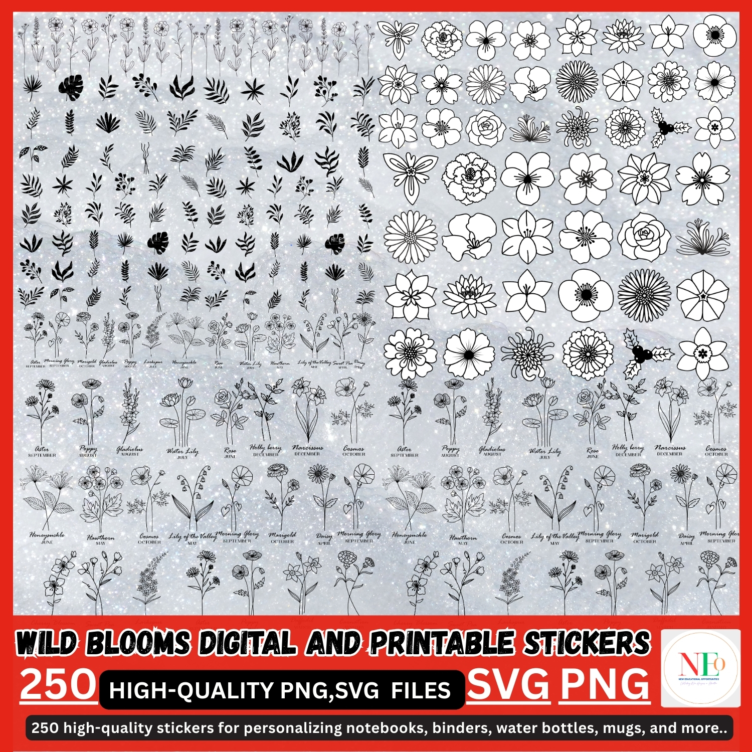 minimalist wild blooms & botanical sticker pack minimalist wild blooms & botanical sticker pack
