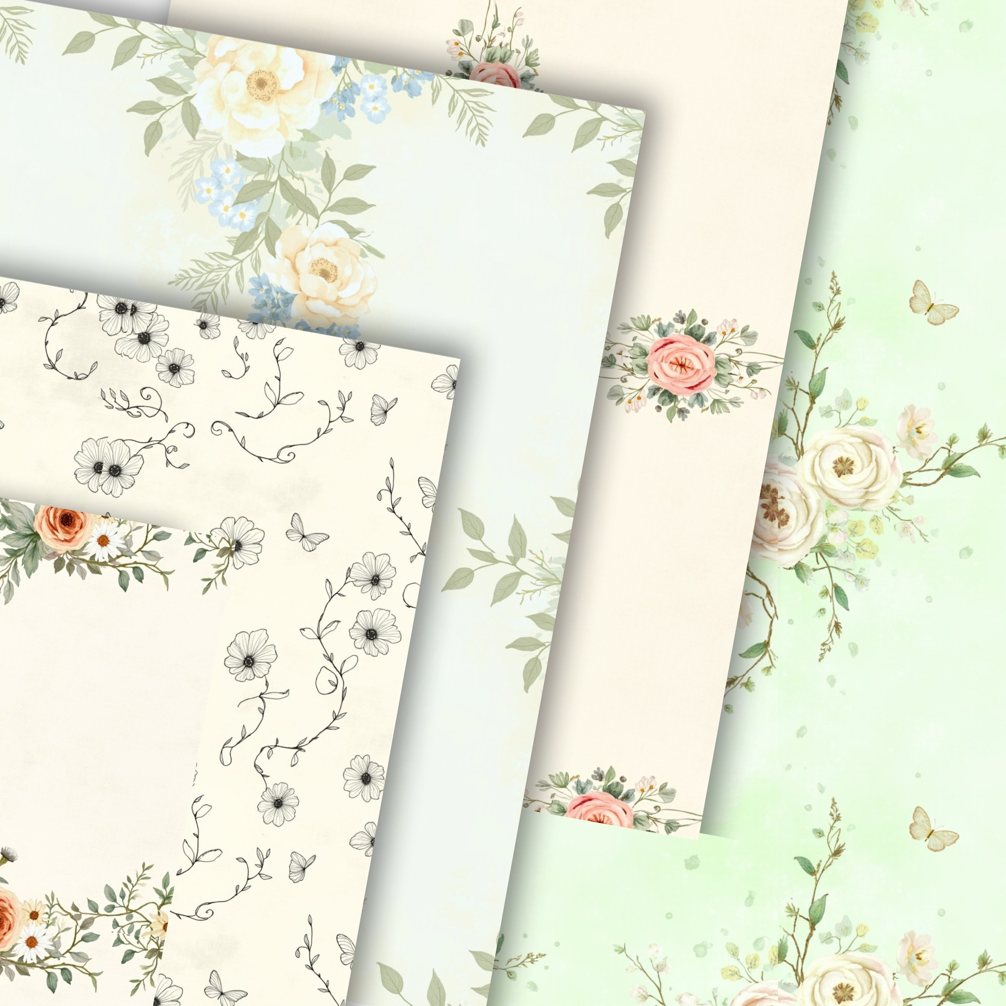 soft cottage garden digital paper pack ,seamless botanical patterns soft cottage garden digital paper pack ,seamless botanical patterns