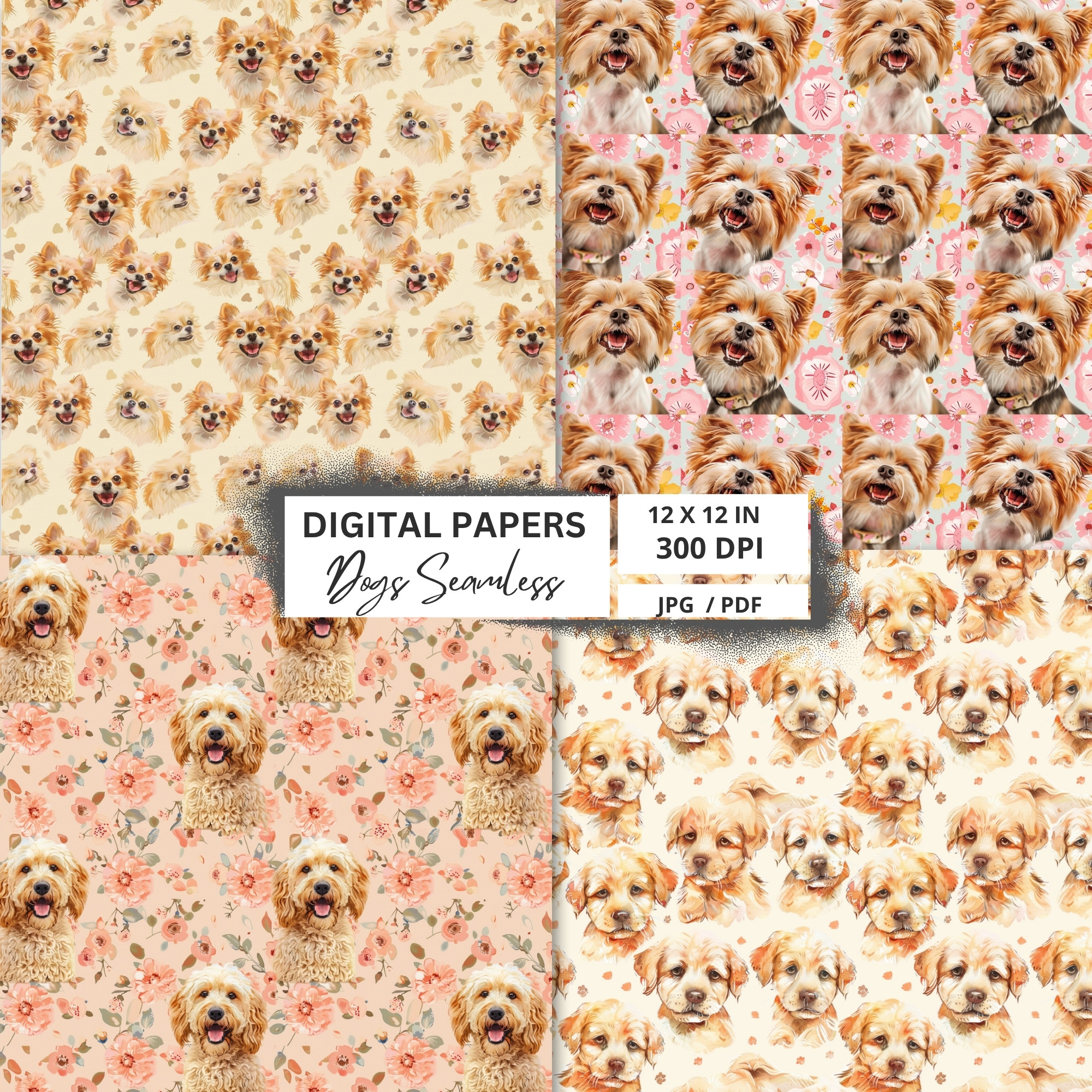 cute puppy faces digital paper pack,dog faces patterns cute puppy faces digital paper pack,dog faces patterns