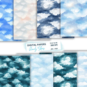 cloudscapes digital paper pack,sky & storms digital papers