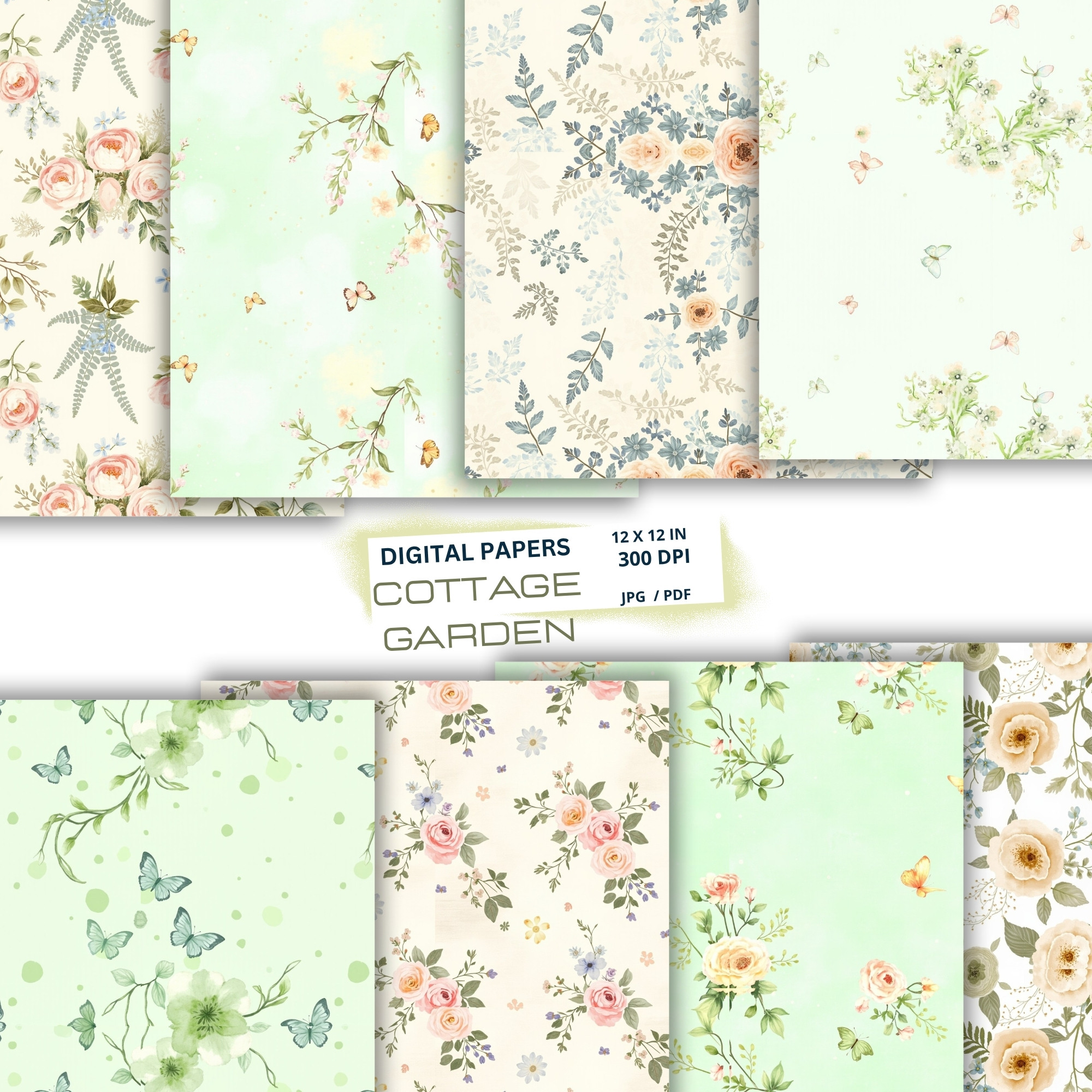 soft cottage garden digital paper pack ,seamless botanical patterns soft cottage garden digital paper pack ,seamless botanical patterns