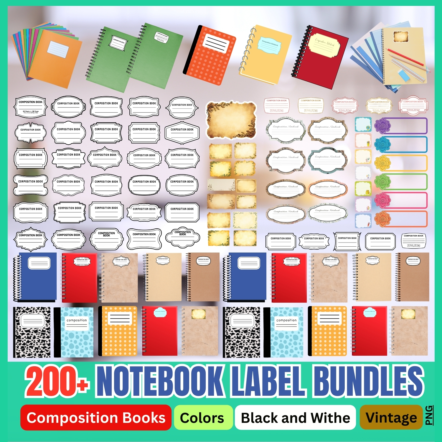notebook label bundle: vintage & modern designs for composition books notebook label bundle: vintage & modern designs for composition books