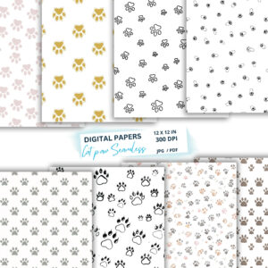 minimalist cat paw print paper pack,seamless cat paw digital paper