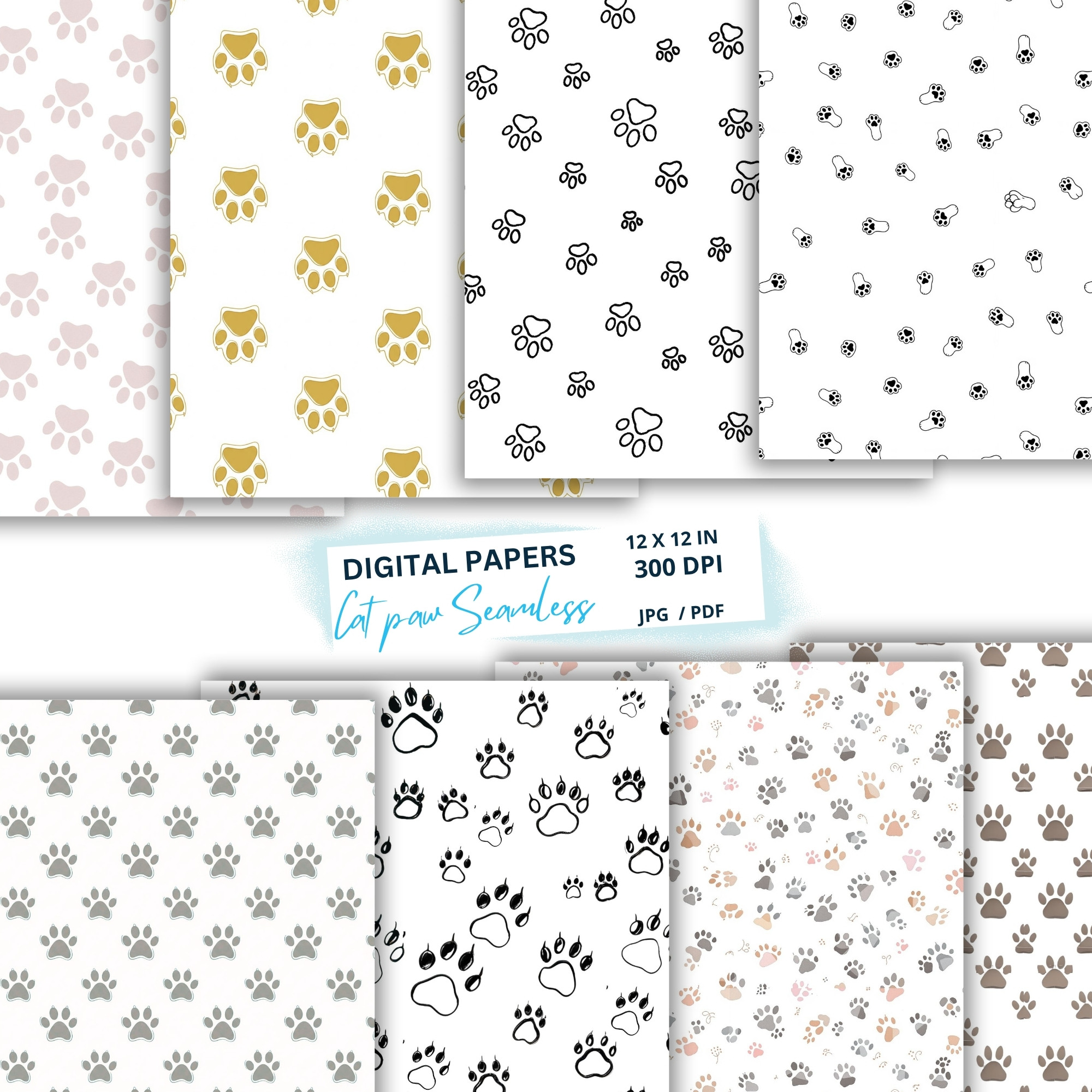 minimalist cat paw print paper pack,seamless cat paw digital paper minimalist cat paw print paper pack,seamless cat paw digital paper