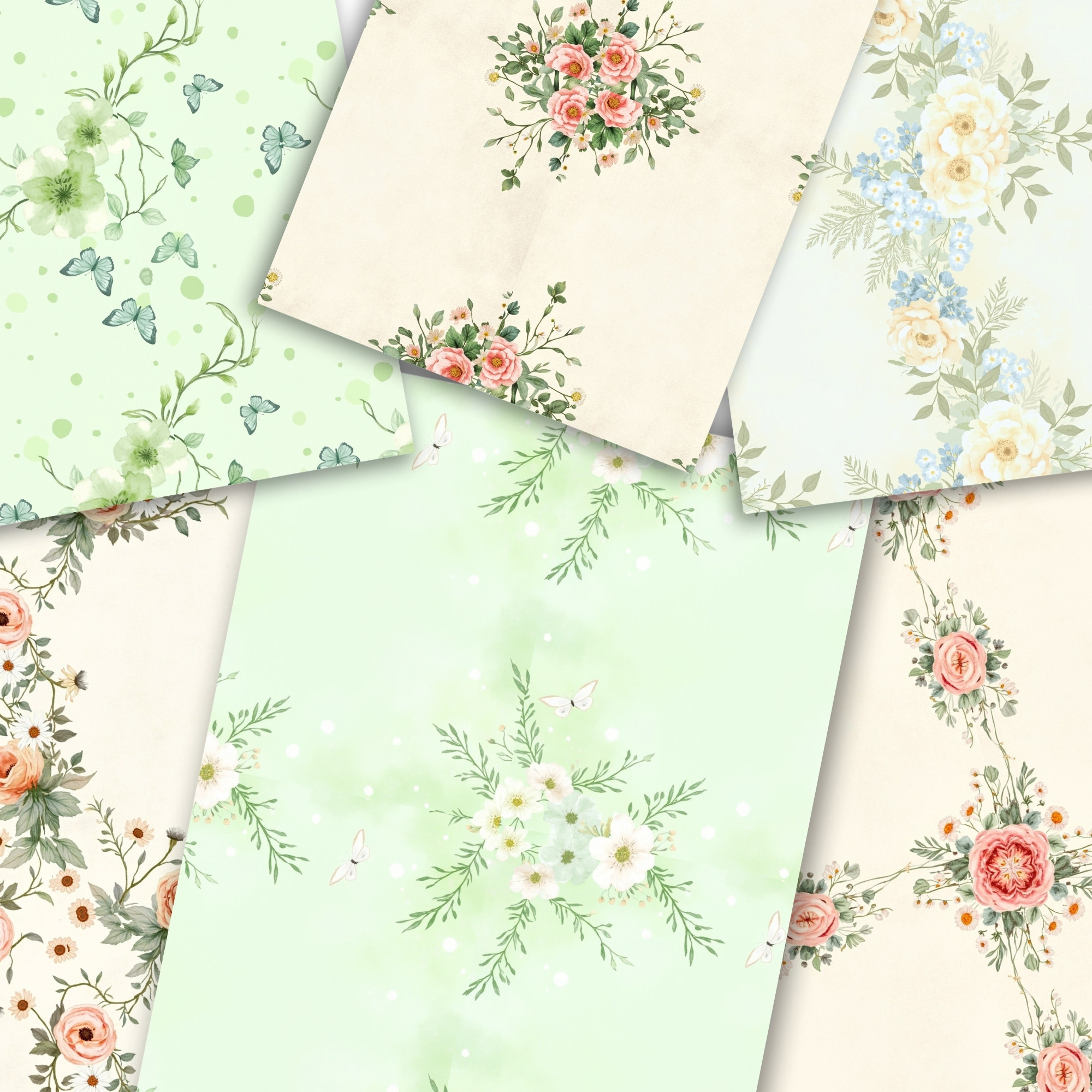 soft cottage garden digital paper pack ,seamless botanical patterns soft cottage garden digital paper pack ,seamless botanical patterns